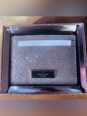 NWT w Glittery Gift BoxKate Spade Kenzie Slim Glitter Card Holder Candied Flower